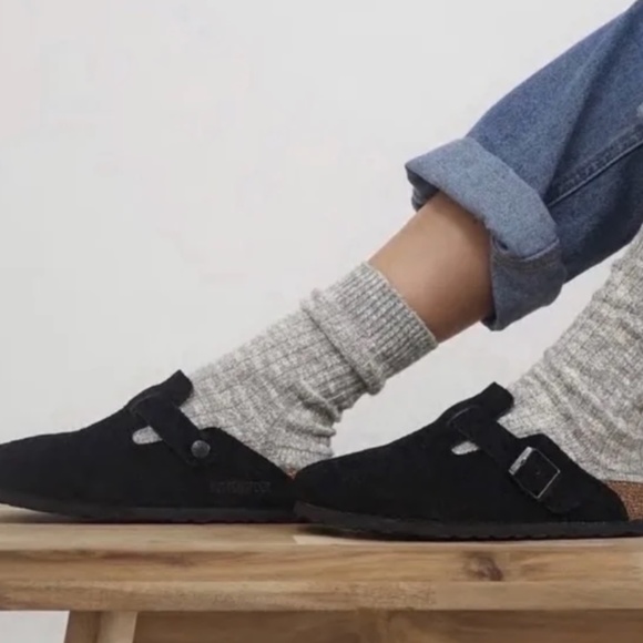 Birkenstock Shoes - Birkenstock Boston Soft Suede Clogs in Black
